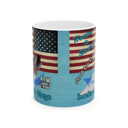 shoot for the stars - White Mug (faded blue)