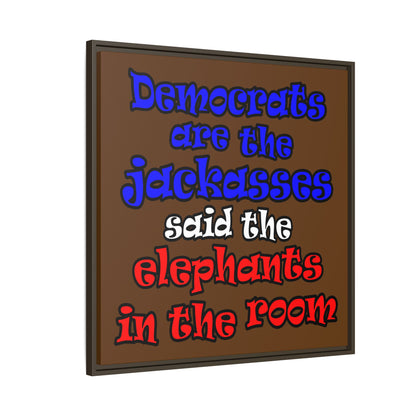 donkeys and elephants - framed canvas art (brown)