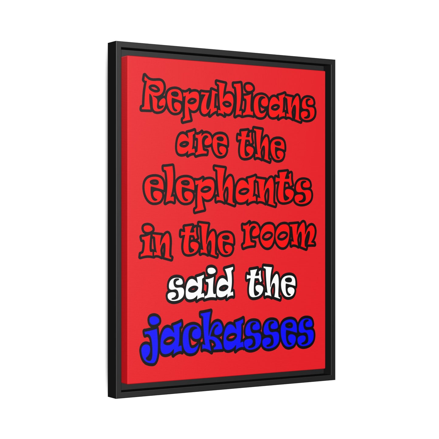 donkeys and elephants - framed canvas art (red)
