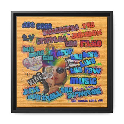 drop the beat - framed canvas art (butterscotch wood finish)