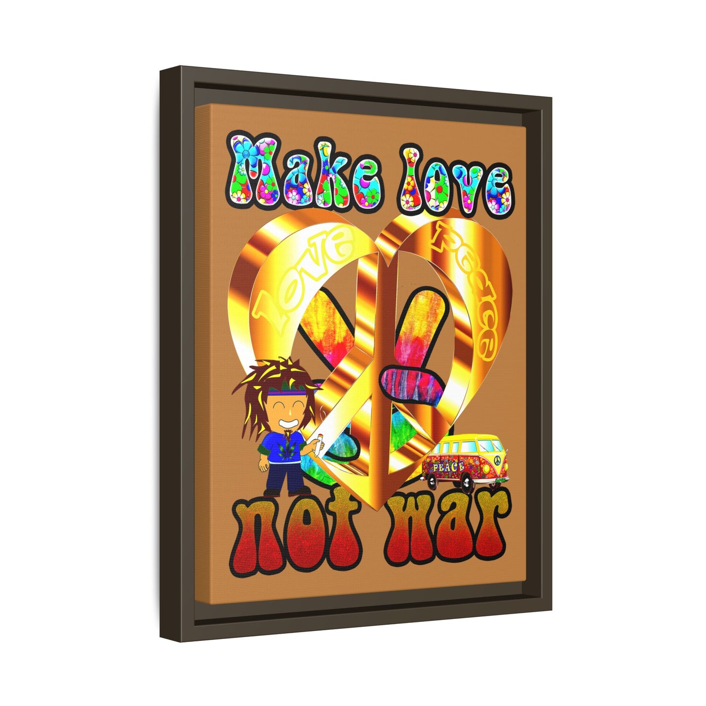 love peace - framed canvas art (light brown)