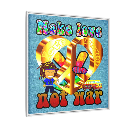 love peace - framed canvas art (faded blue)