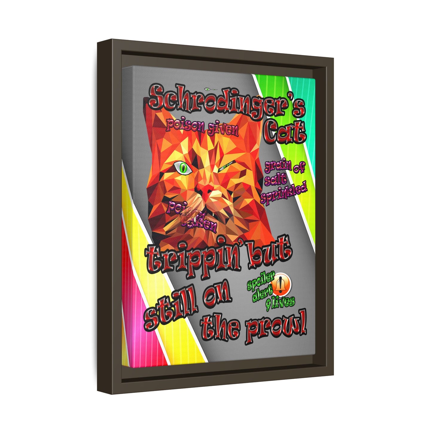 schrodinger's cat - framed canvas art (rainbow split)