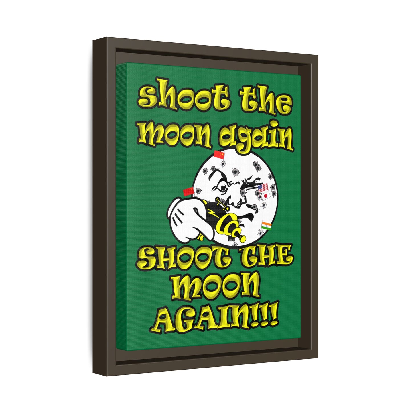 shoot the moon again - framed canvas art (dark green)