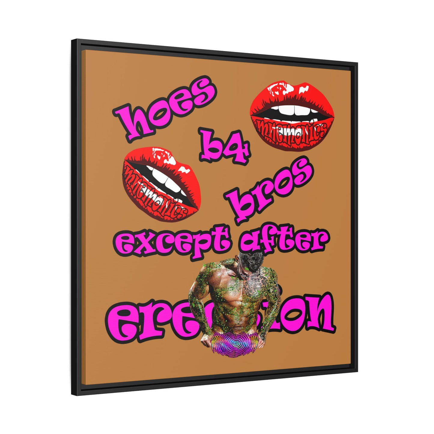 hoes b4 bros - framed canvas art (light brown)