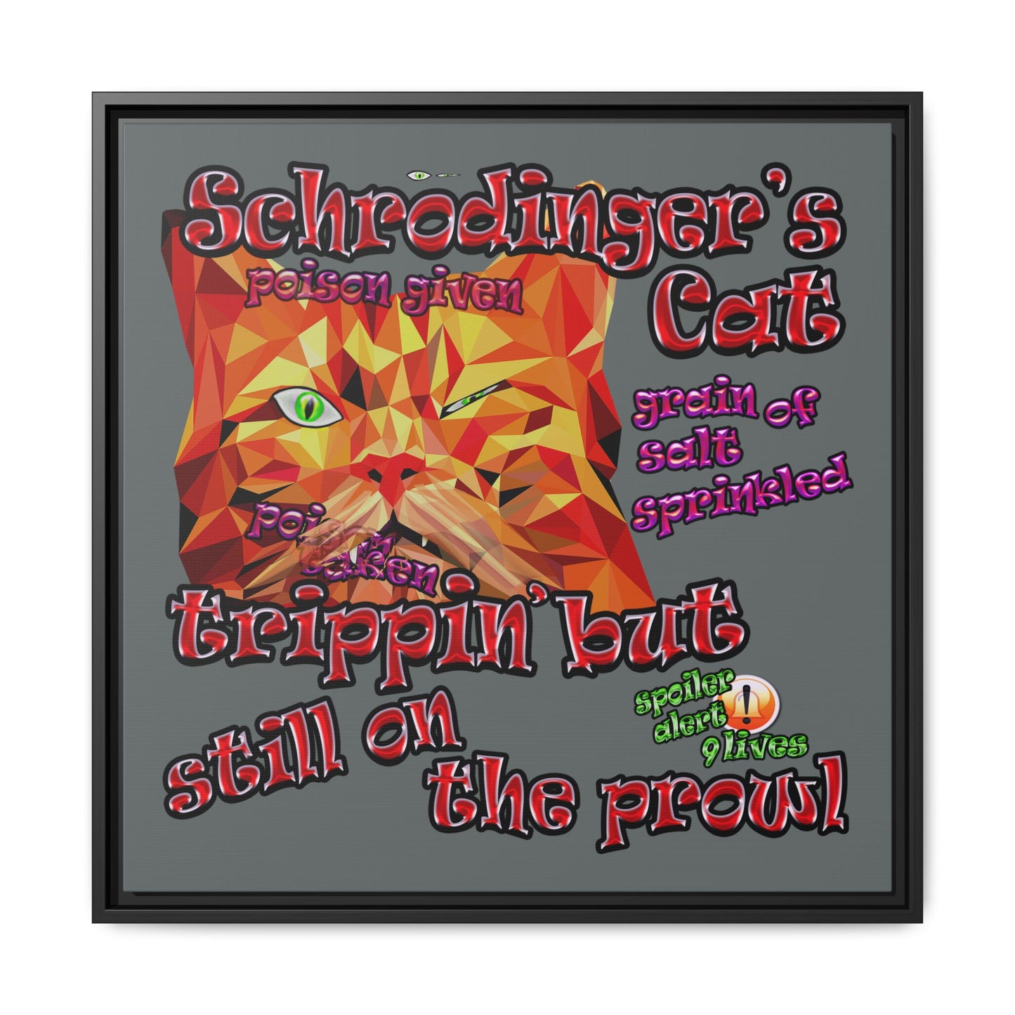schrodinger's cat - framed canvas art (dark grey)