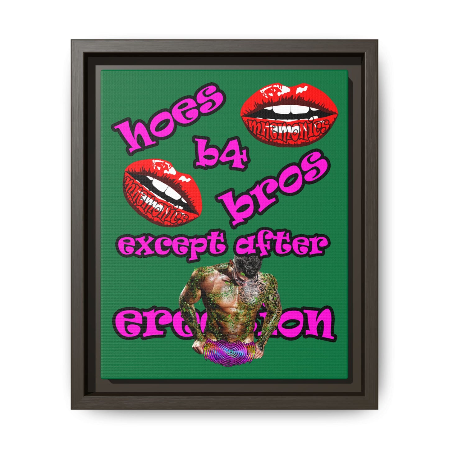 hoes b4 bros - framed canvas art (dark green)
