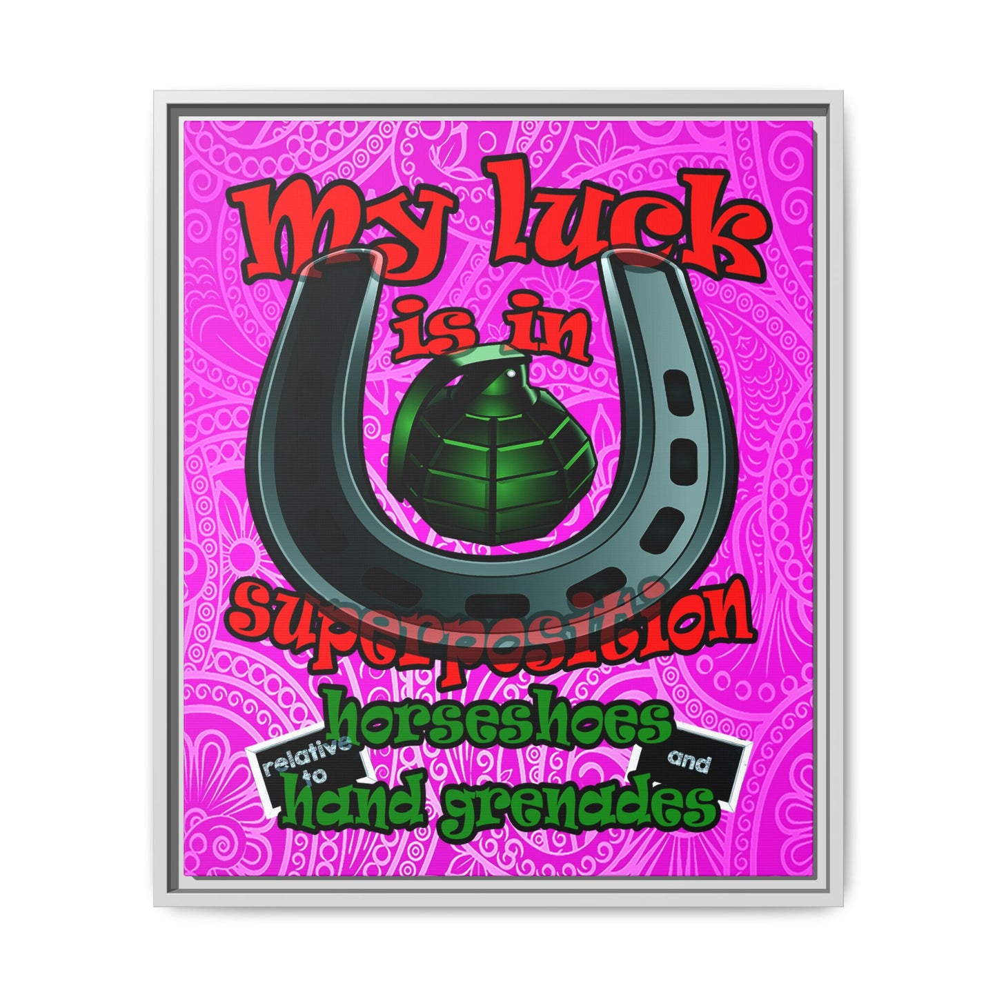 my luck - framed canvas art (pink swirl)