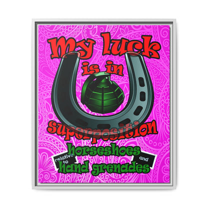 my luck - framed canvas art (pink swirl)