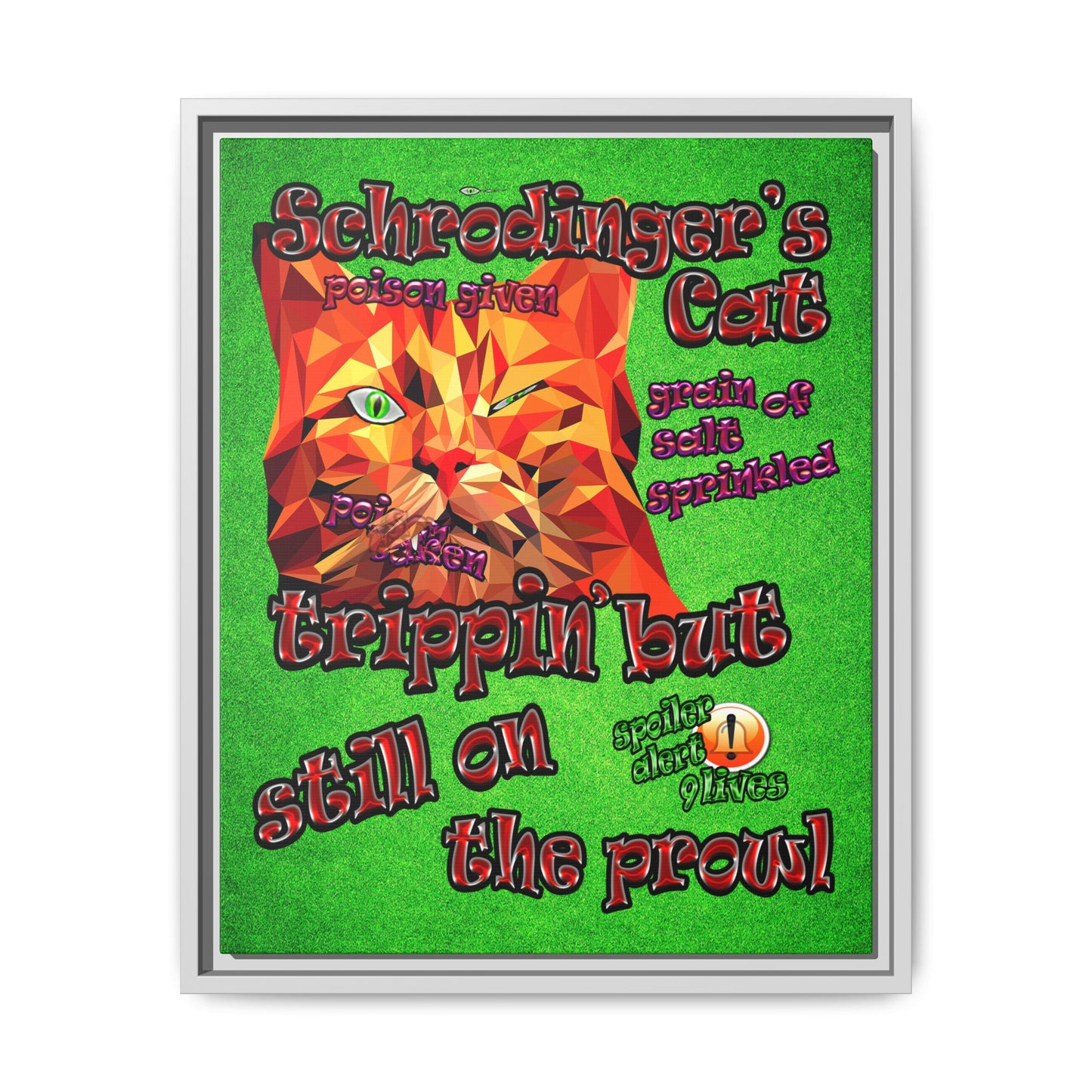 schrodinger's cat - framed canvas art (green turf)