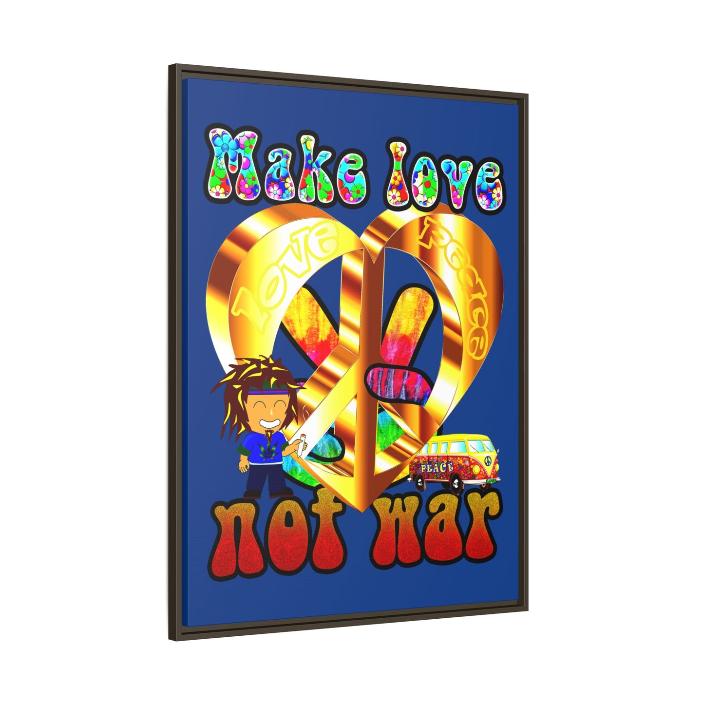 love peace - framed canvas art (dark blue)