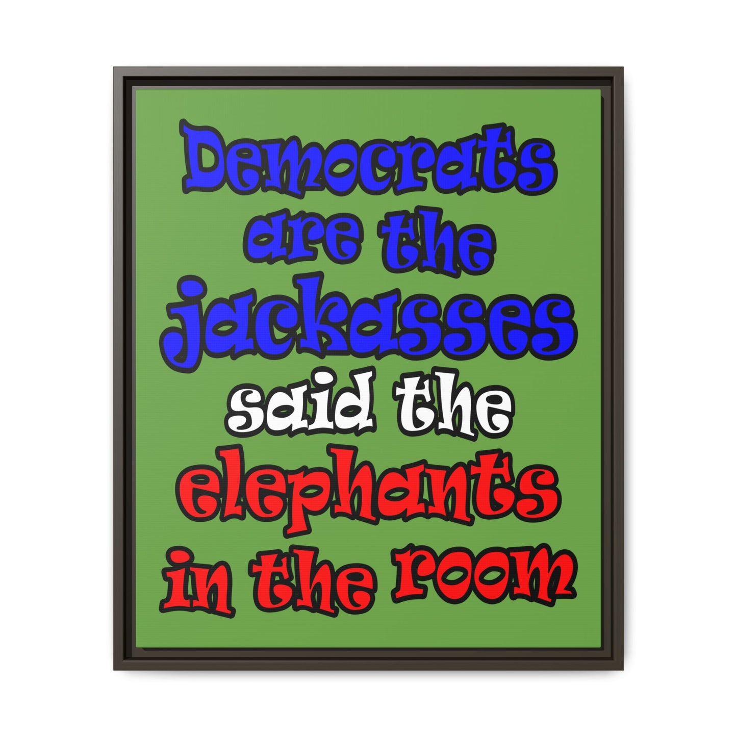 donkeys and elephants - framed canvas art (green)