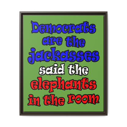 donkeys and elephants - framed canvas art (green)