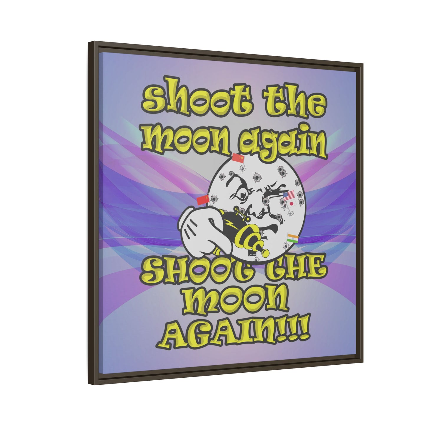shoot the moon again - framed canvas art (light blue-pink wave)