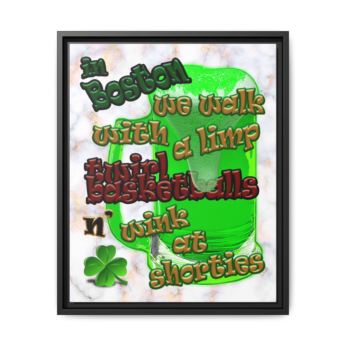 celtics logo - framed canvas art (white marble)