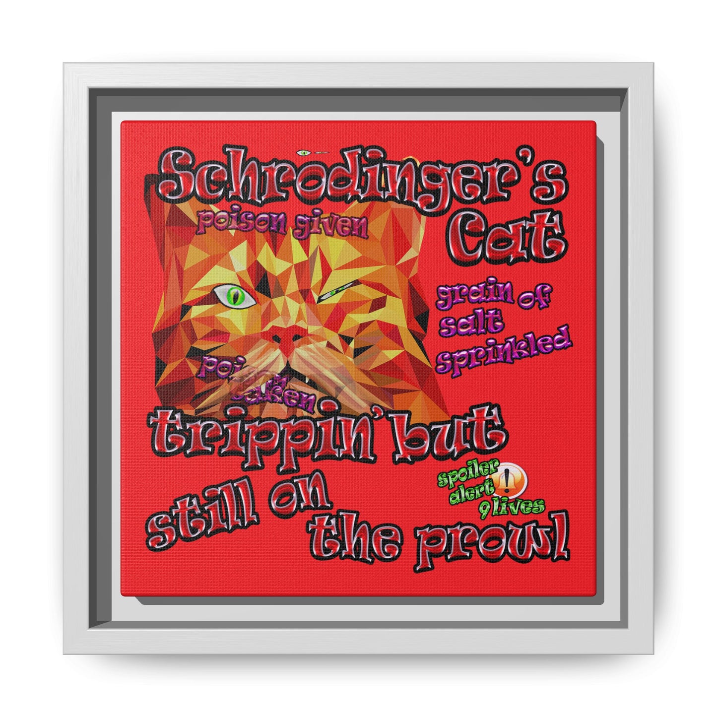 schrodinger's cat - framed canvas art (red)