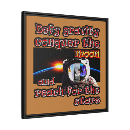 defy conquer reach - framed canvas art (light brown)