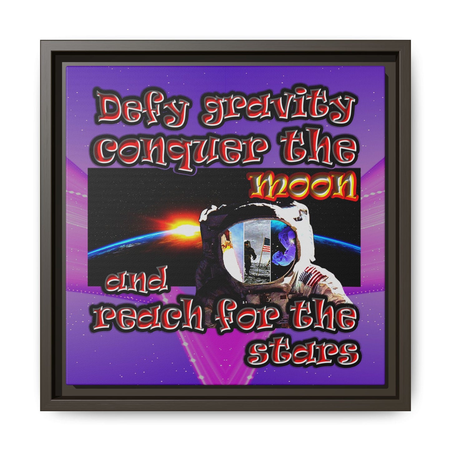 defy conquer reach - framed canvas art (purple-pink wave)