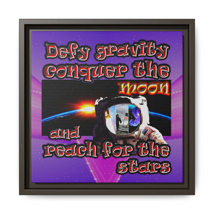defy conquer reach - framed canvas art (purple-pink wave)