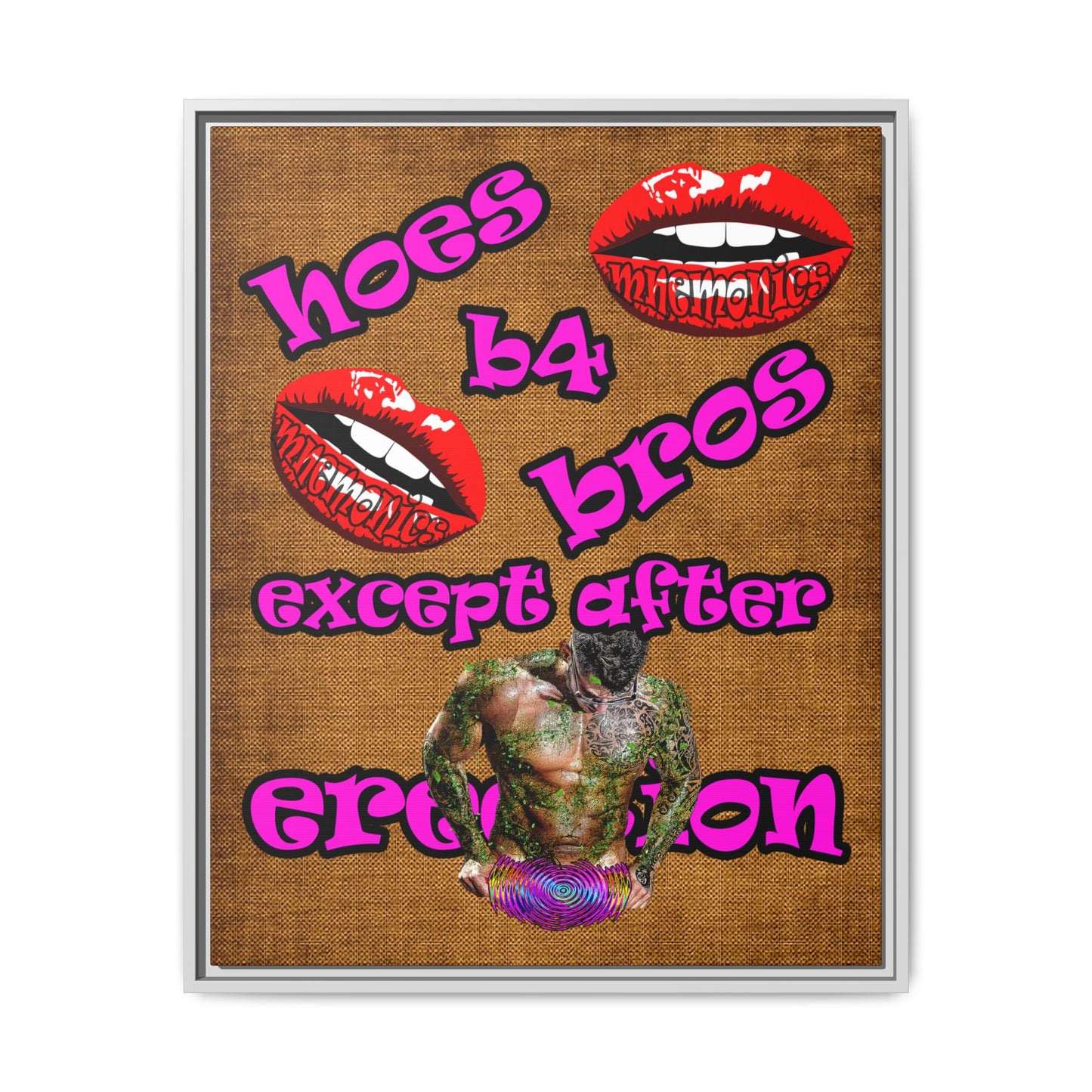 hoes b4 bros - framed canvas art (brown papyrus)