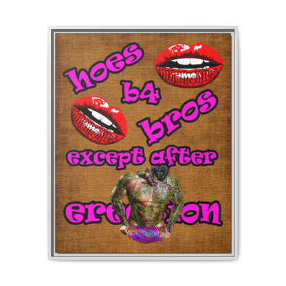 hoes b4 bros - framed canvas art (brown papyrus)