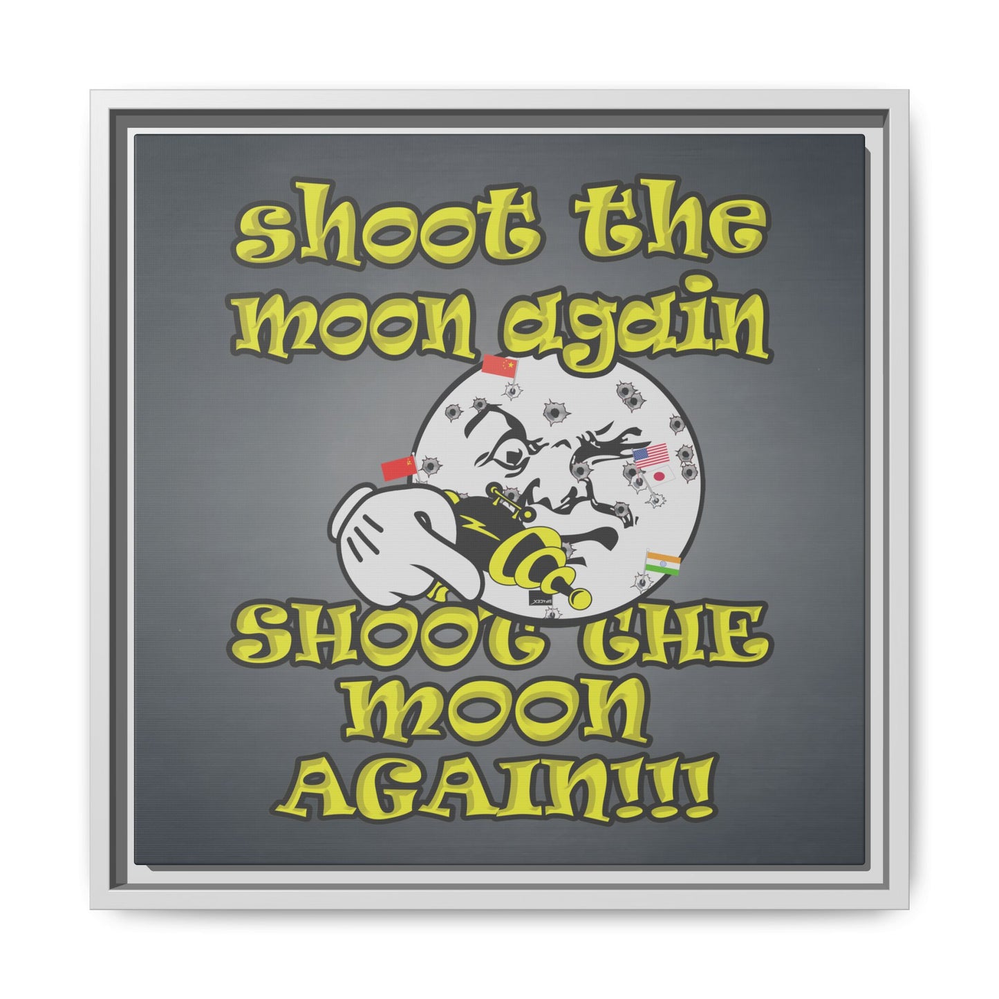 shoot the moon again - framed canvas art (grey-light grey)