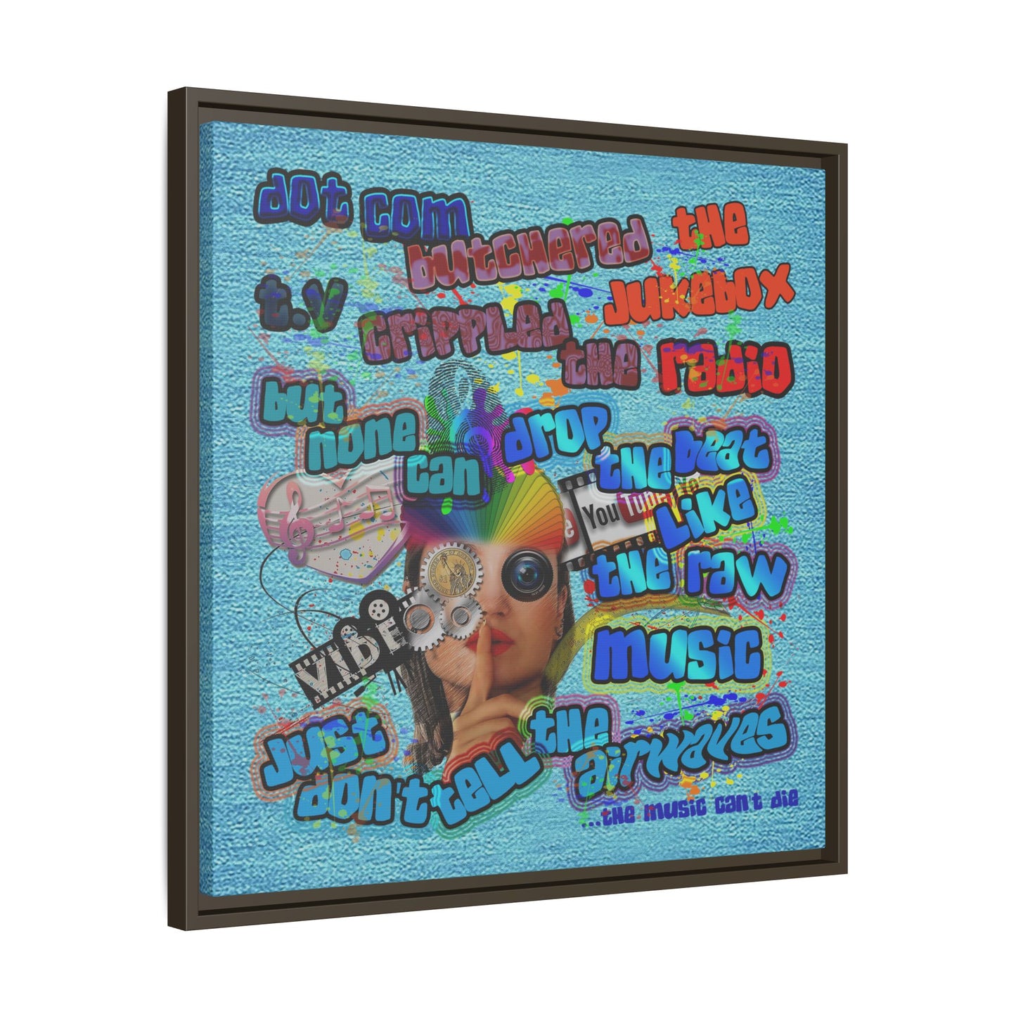 drop the beat - framed canvas art (faded blue)