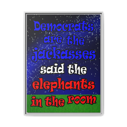 donkeys and elephants - framed canvas art ('snoops' background)