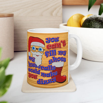 santa's shoes - White Mug (butterscotch wood finish)