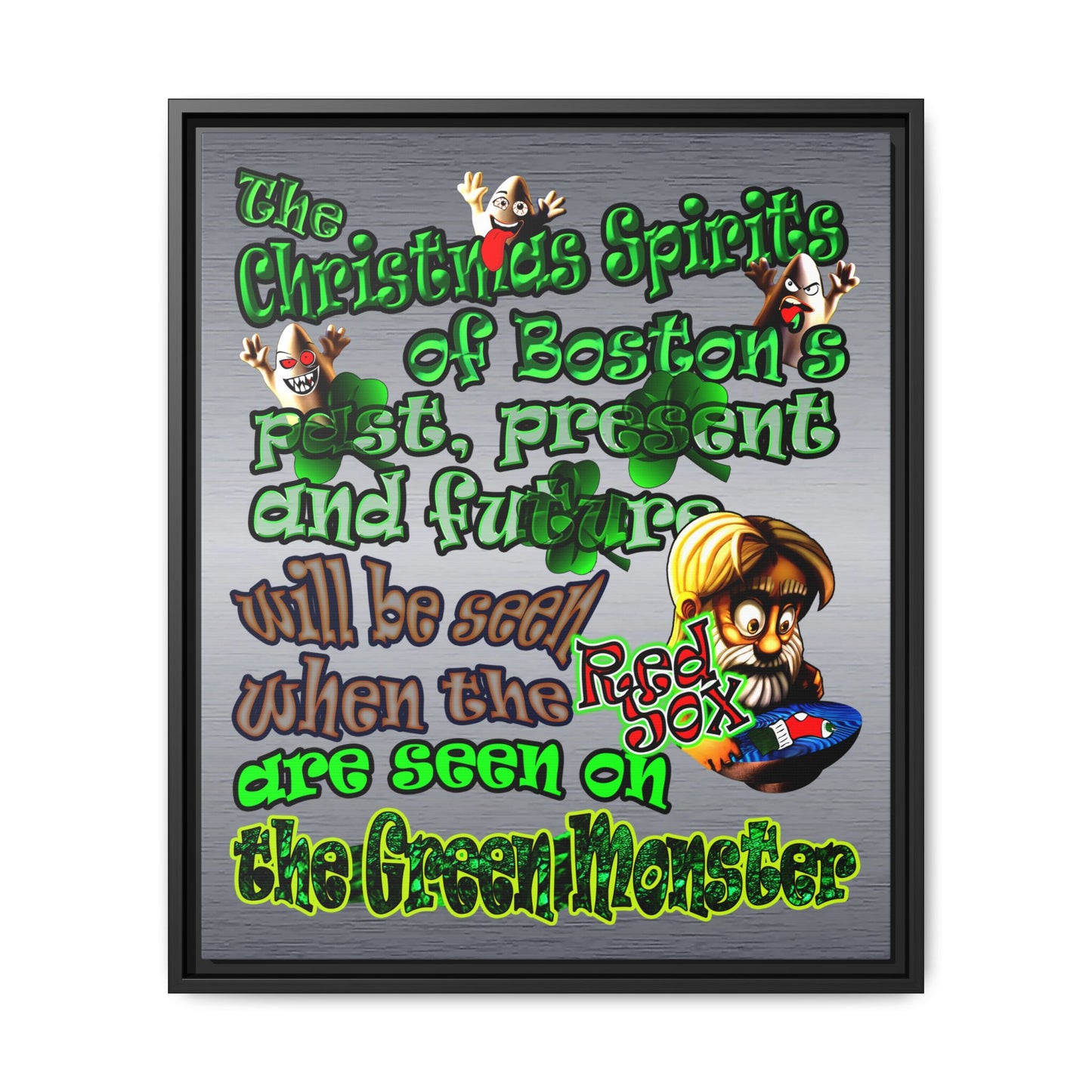 christmas spirits of boston - framed canvas art (brushed nickel)