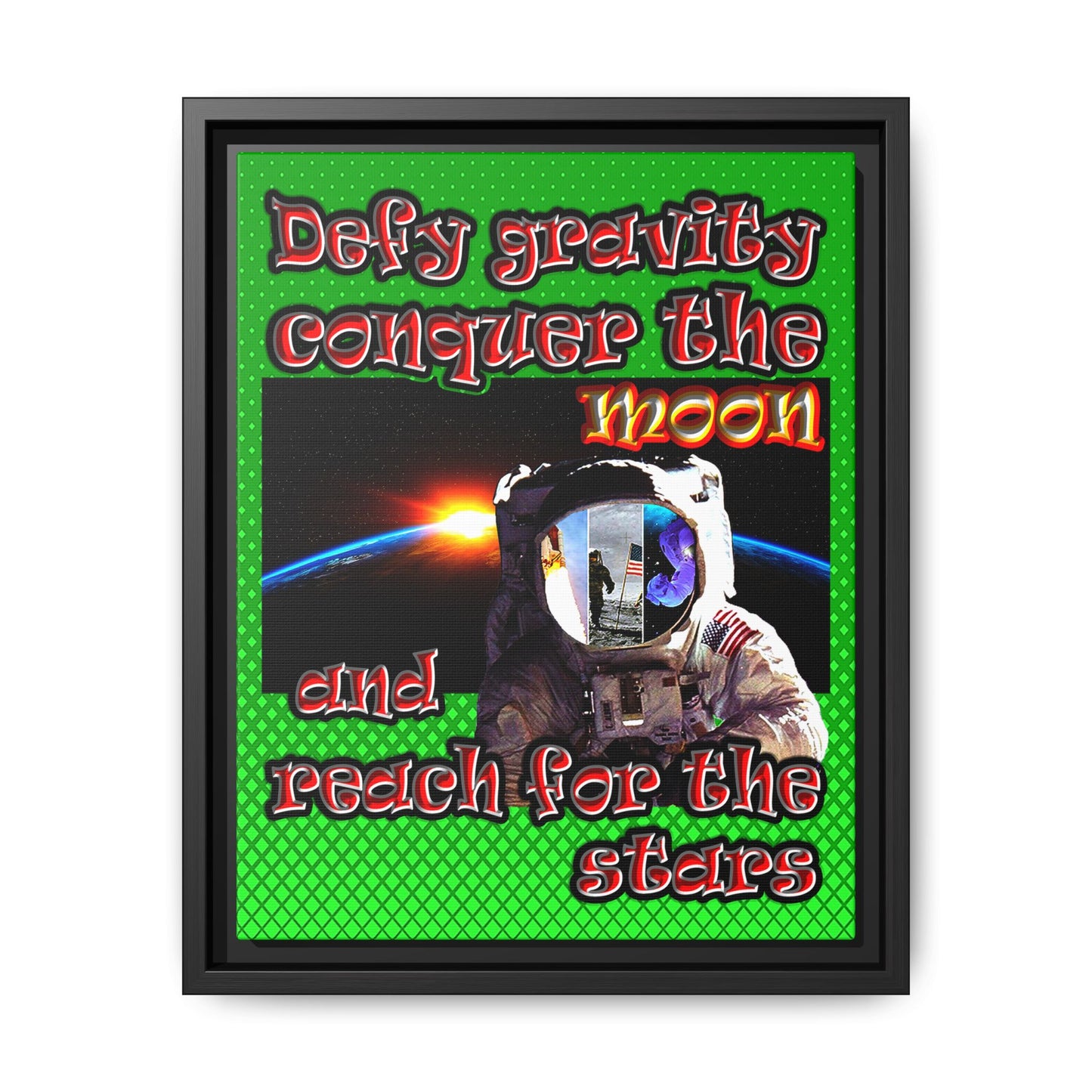 defy conquer reach - framed canvas art (logo green)