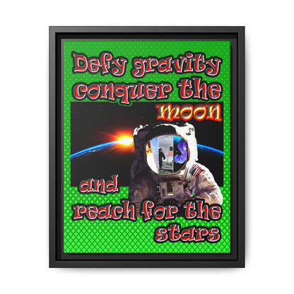 defy conquer reach - framed canvas art (logo green)