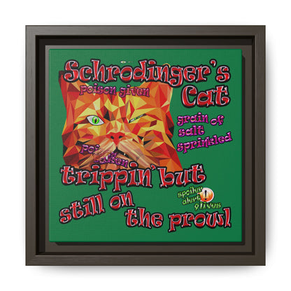 schrodinger's cat - framed canvas art (dark green)