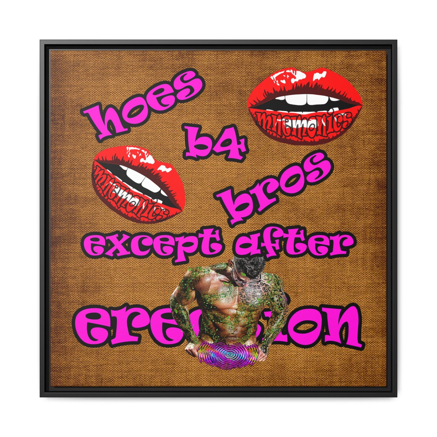 hoes b4 bros - framed canvas art (brown papyrus)