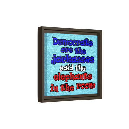 donkeys and elephants - framed canvas art (faded blue)
