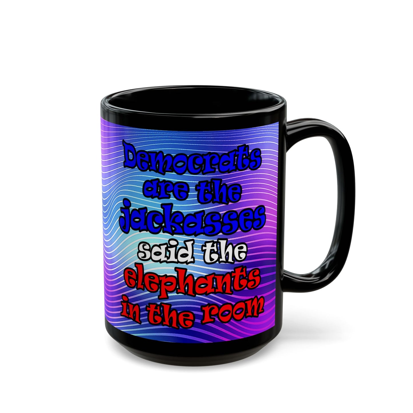 donkeys and elephants - Black Mug (purple wave)