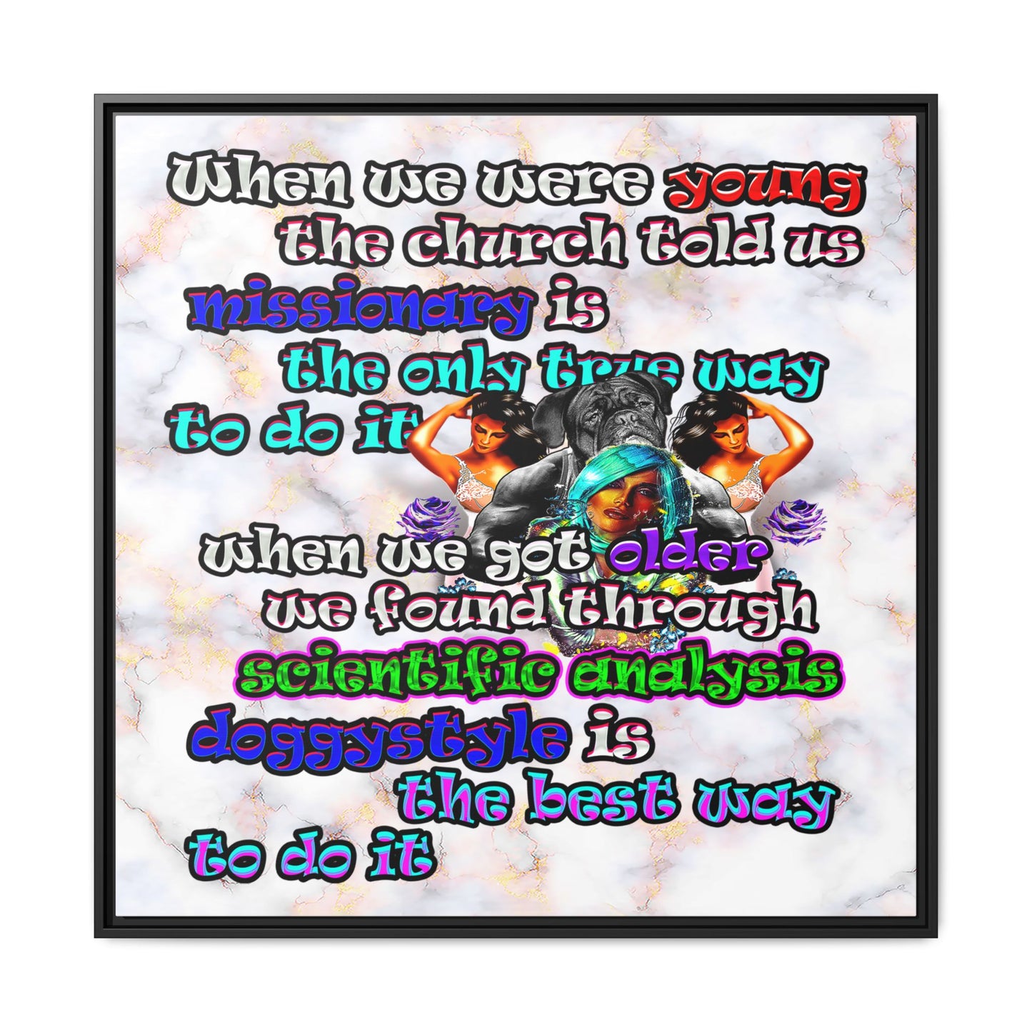 doggystyle - framed canvas art (white marble)