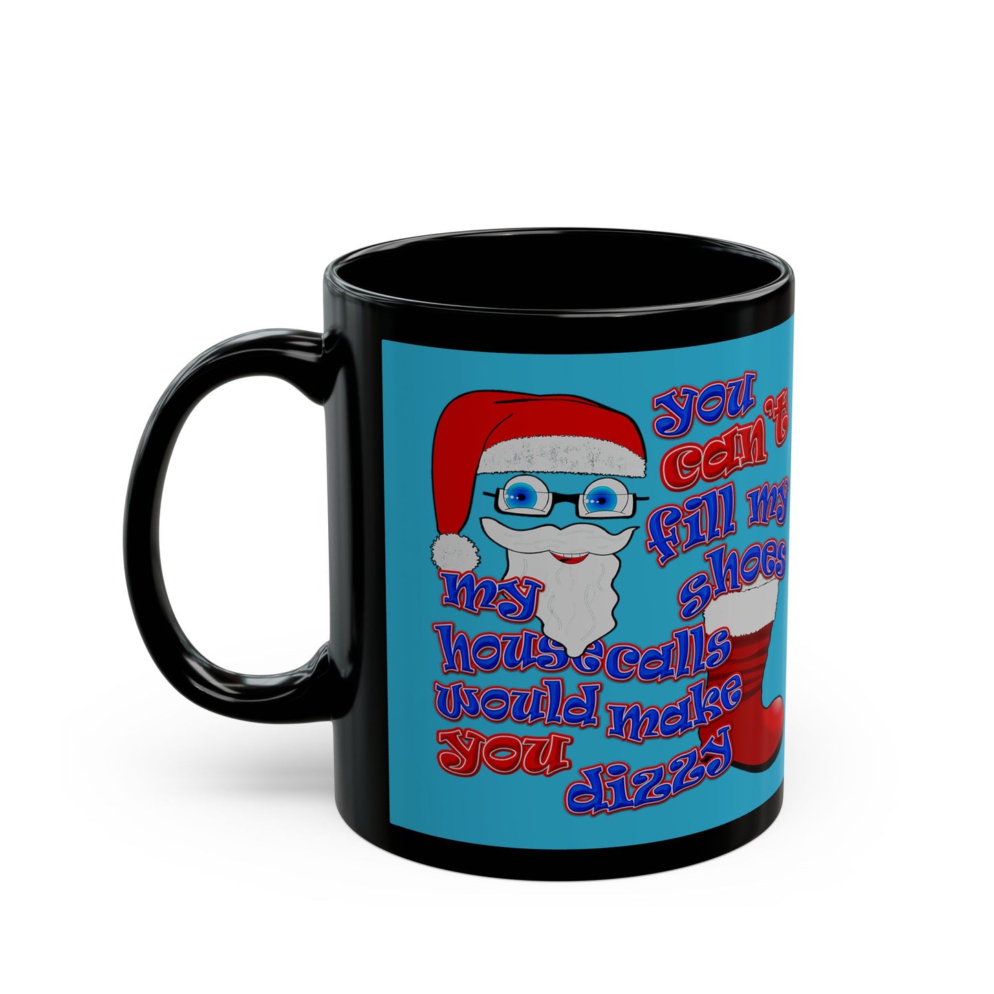 santa's shoes - Black Mug (turquoise)