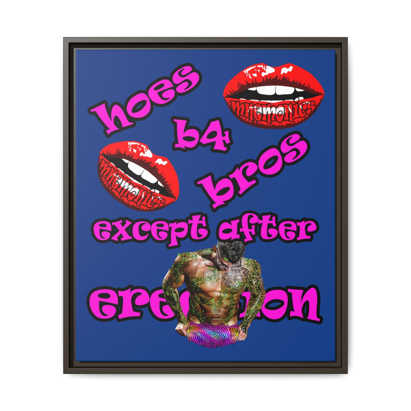 hoes b4 bros - framed canvas art (dark blue)