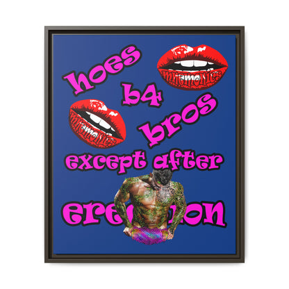 hoes b4 bros - framed canvas art (dark blue)