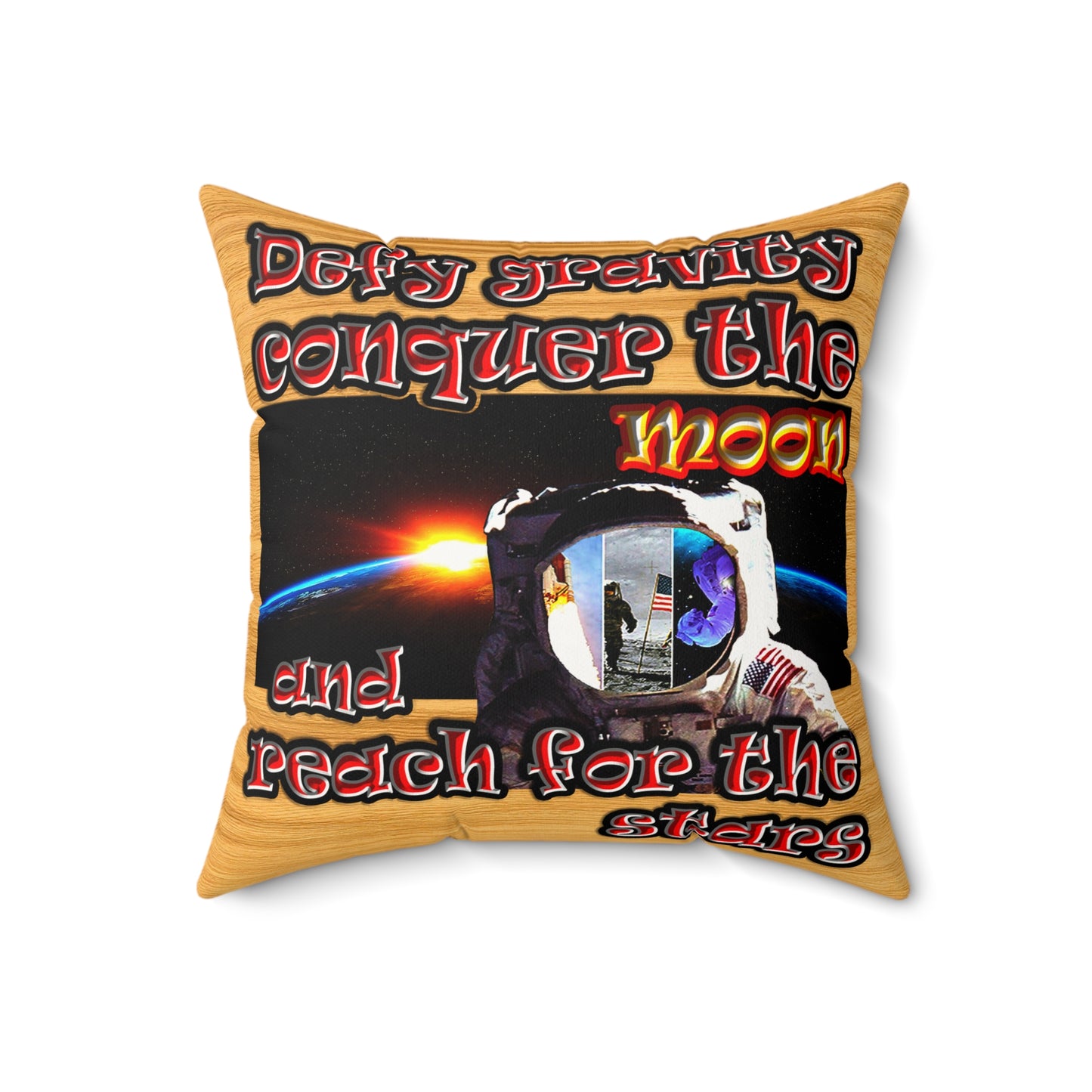 defy conquer reach - Faux Suede Square Pillow - (butterscotch wood finish)
