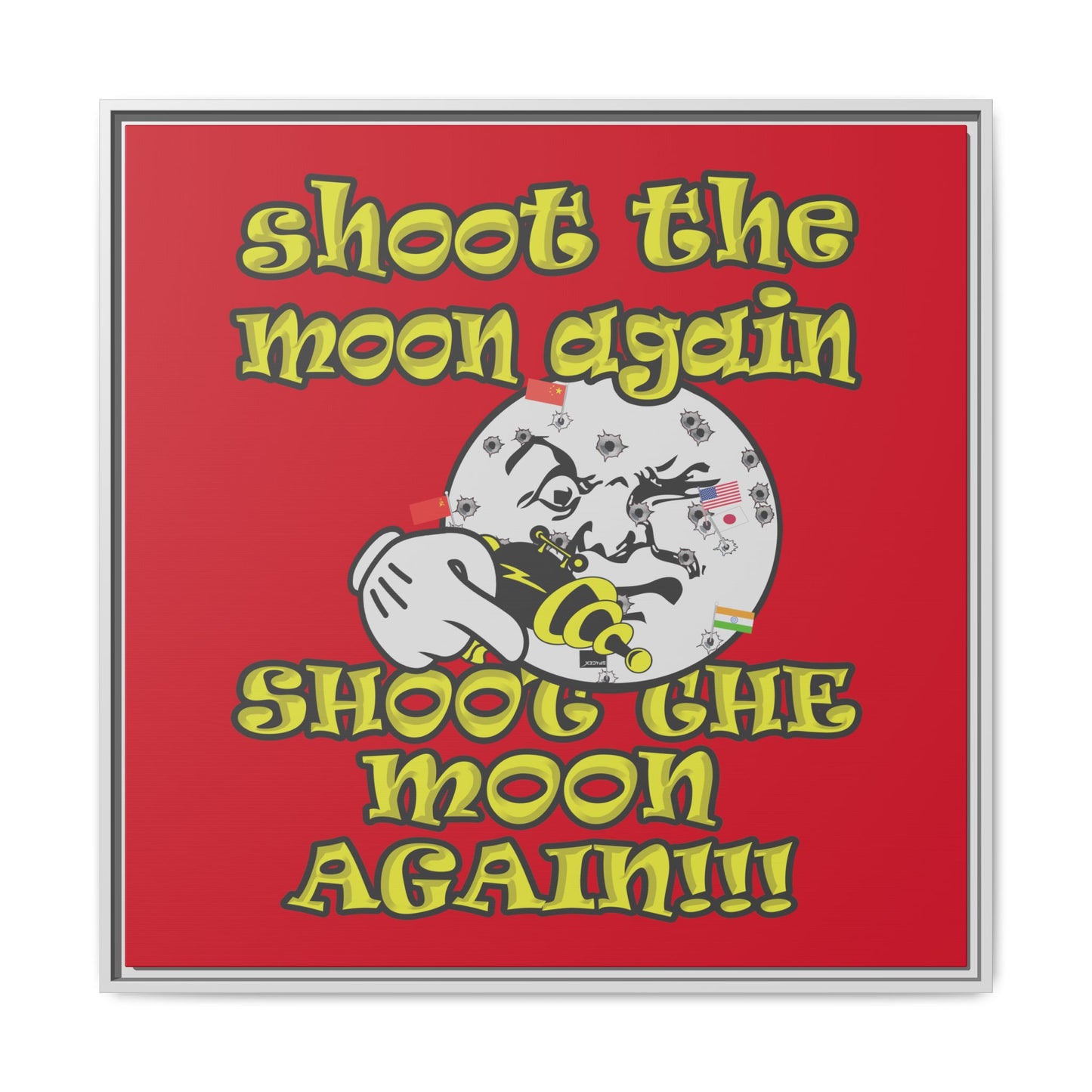 shoot the moon again - framed canvas art (dark red)