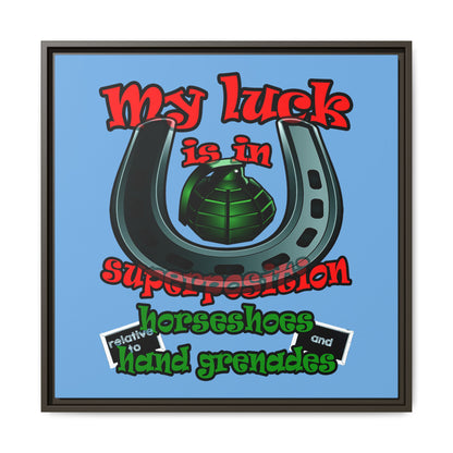 my luck - framed canvas art (light blue)