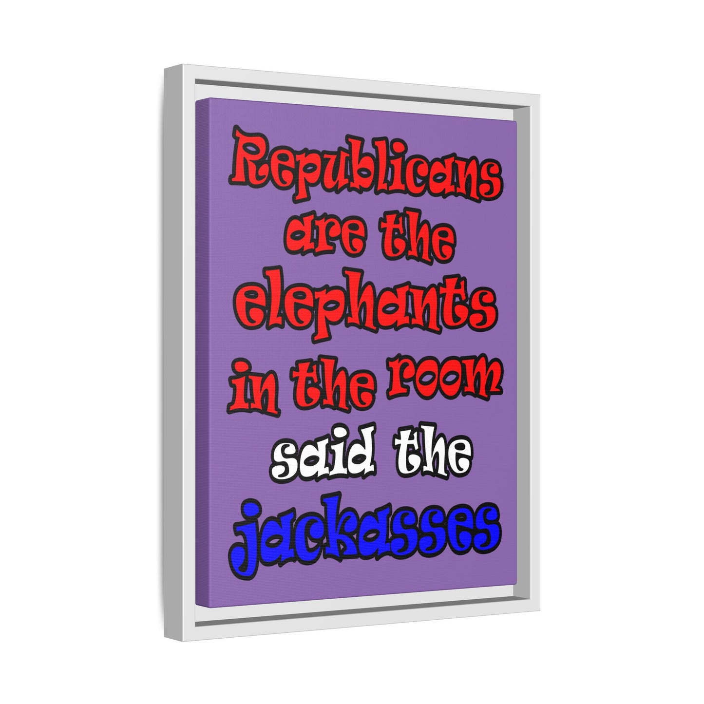donkeys and elephants - framed canvas art (light purple)