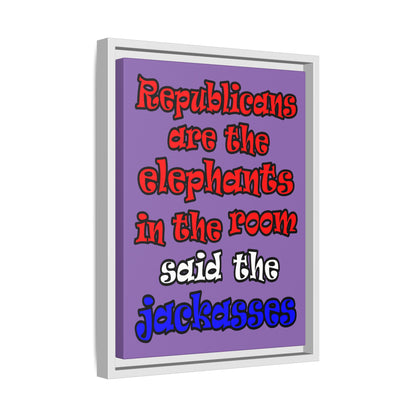donkeys and elephants - framed canvas art (light purple)