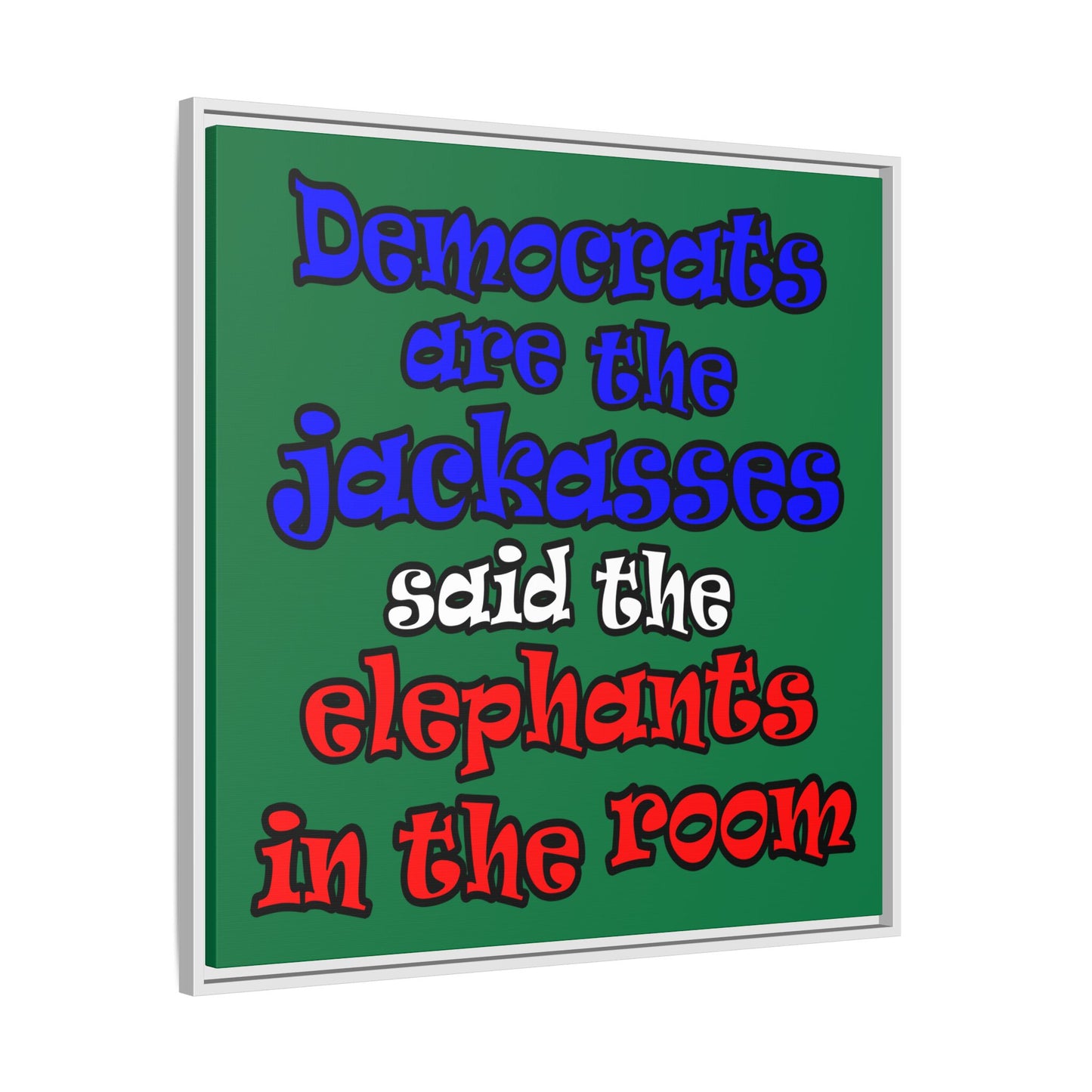 donkeys and elephants - framed canvas art (dark green)