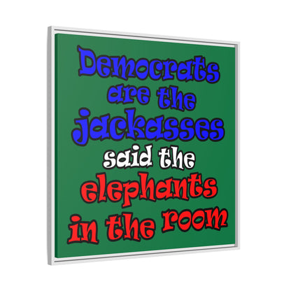 donkeys and elephants - framed canvas art (dark green)