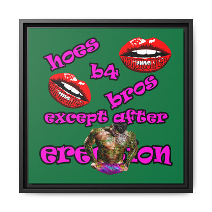 hoes b4 bros - framed canvas art (dark green)