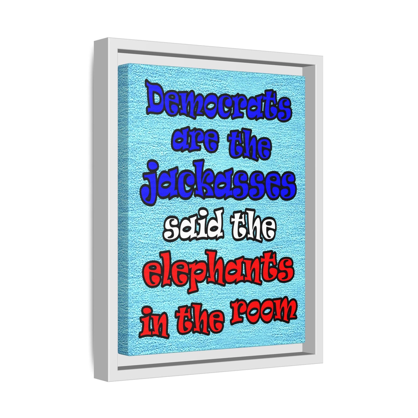 donkeys and elephants - framed canvas art (faded blue)