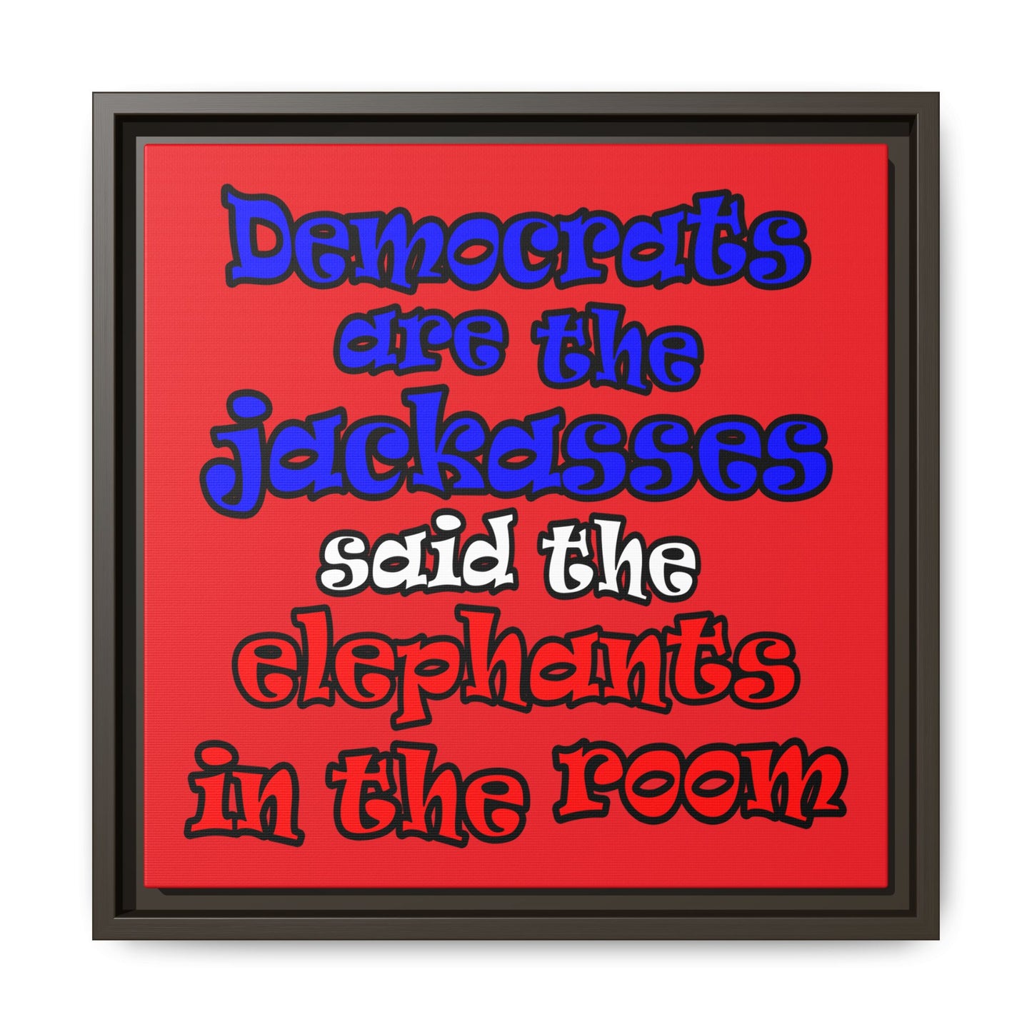 donkeys and elephants - framed canvas art (red)